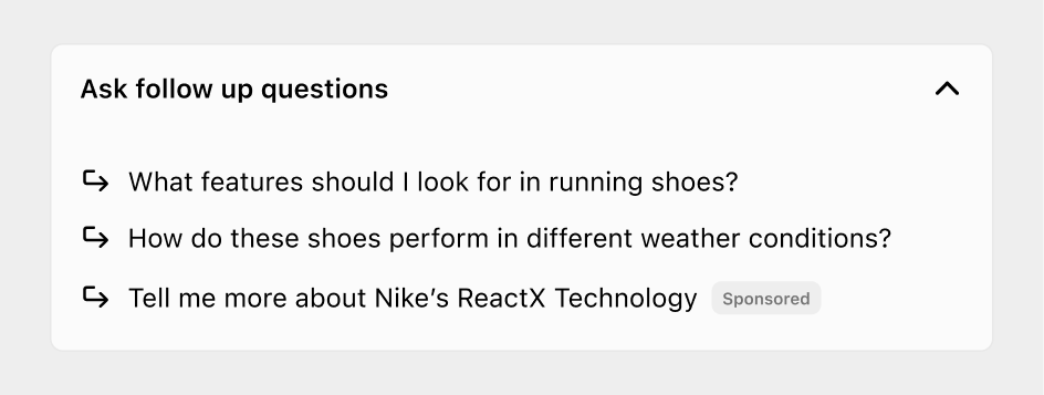 Follow up questions labeled with "Sponsored"
